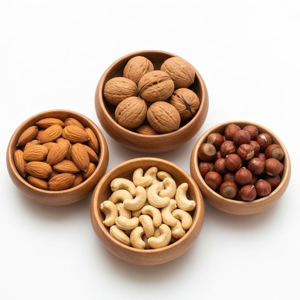 Assorted nuts in bowls